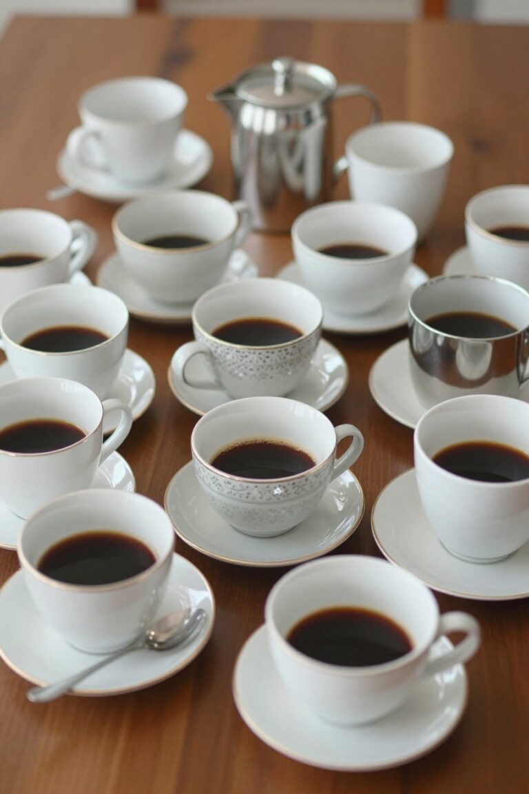 Viele Kaffetassen auf einem Tisch